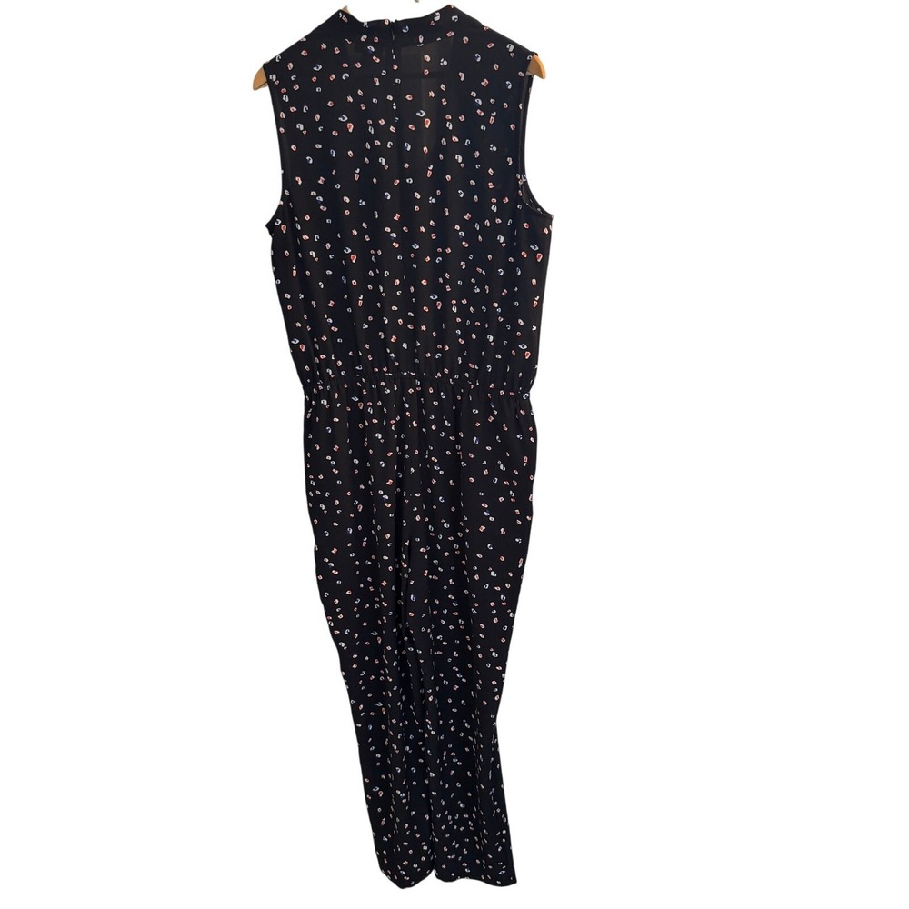 Vince Camuto Jumpsuit Women's M Black Floral Sleeveless Tie Waist Casual Summer - Picture 4 of 11
